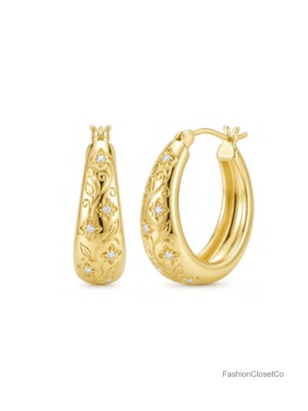 14K Gold Plated Chunky Hoop Earrings Cubic Zirconia Huggie 20mm